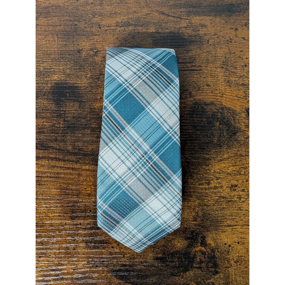 Vintage Wembley Skinny Tie Stripe Plaid Silk Blend Necktie 60" Gray‎ Green